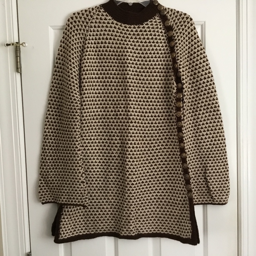 Handmade Tunic Sweater Dress w/ 21 Royal Blackheath Buttons M L